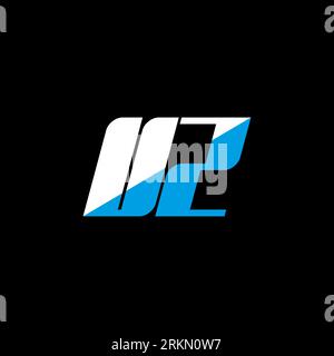 UZ letter logo design on black background. UZ creative initials letter logo concept. UZ icon design. UZ white and blue letter icon design on black bac Stock Vector
