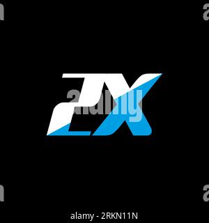 ZX letter logo design on black background. ZX creative initials letter logo concept. ZX icon design. ZX white and blue letter icon design on black bac Stock Vector