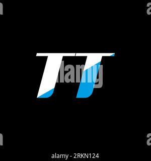 TT letter logo design on black background. TT creative initials letter logo concept. TT icon design. TT white and blue letter icon design on black bac Stock Vector