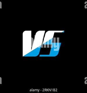 VS letter logo design on black background. VS creative initials letter logo concept. VS icon design. VS white and blue letter icon design on black bac Stock Vector