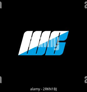 WG letter logo design on black background. WG creative initials letter logo concept. WG icon design. WG white and blue letter icon design on black bac Stock Vector