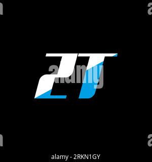 ZT letter logo design on black background. ZT creative initials letter logo concept. ZT icon design. ZT white and blue letter icon design on black bac Stock Vector