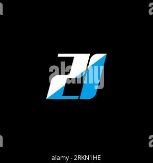 ZI letter logo design on black background. ZI creative initials letter logo concept. ZI icon design. ZI white and blue letter icon design on black bac Stock Vector