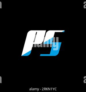 PS letter logo design on black background. PS creative initials letter logo concept. PS icon design. PS white and blue letter icon design on black bac Stock Vector