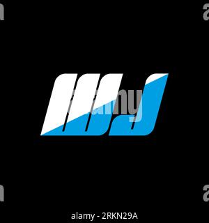 WJ letter logo design on black background. WJ creative initials letter logo concept. WJ icon design. WJ white and blue letter icon design on black bac Stock Vector
