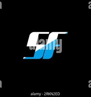 SF letter logo design on black background. SF creative initials letter logo concept. SF icon design. SF white and blue letter icon design on black bac Stock Vector
