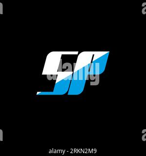SP letter logo design on black background. SP creative initials letter logo concept. SP icon design. SP white and blue letter icon design on black bac Stock Vector