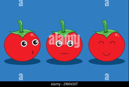 set of three cute tomato characters. vector, illustration. Stock Vector
