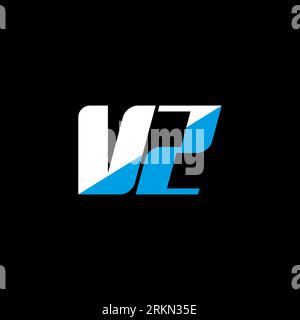 VZ letter logo design on black background. VZ creative initials letter logo concept. VZ icon design. VZ white and blue letter icon design on black bac Stock Vector
