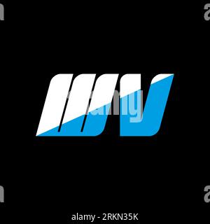 WV letter logo design on black background. WV creative initials letter logo concept. WV icon design. WV white and blue letter icon design on black bac Stock Vector