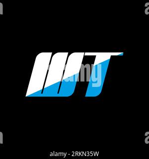 WT letter logo design on black background. WT creative initials letter logo concept. WT icon design. WT white and blue letter icon design on black bac Stock Vector