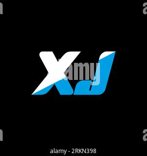 XJ letter logo design on black background. XJ creative initials letter logo concept. XJ icon design. XJ white and blue letter icon design on black bac Stock Vector
