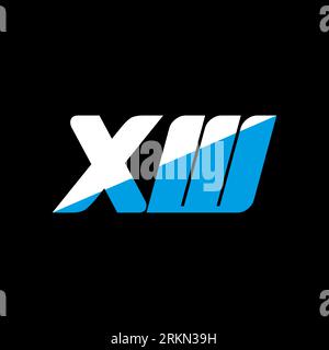 XW letter logo design on black background. XW creative initials letter logo concept. XW icon design. XW white and blue letter icon design on black bac Stock Vector