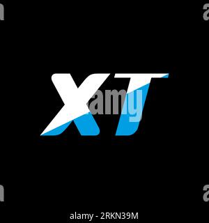 XT letter logo design on black background. XT creative initials letter logo concept. XT icon design. XT white and blue letter icon design on black bac Stock Vector