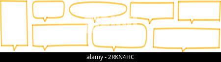 Speech bubbles and text balloons, drawn with comic line. Hand drawn yellow markers frame elements set. dialogue and talk representation. Flat vector Stock Vector