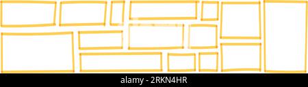 Frame and box elements with marker details. Rectangle, border, and brush squares. Hand-drawn highlights, text boarders, and signs. Flat vector Stock Vector