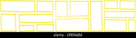 Frame and box elements with marker details. Rectangle, border, and brush squares. Hand-drawn highlights, text boarders, and signs. Flat vector Stock Vector