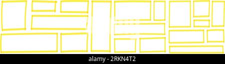 Grunge box and frame with yellow markers brush and stamp effects. Square and rectangular lines in sketch style, Flat vector illustration isolated on Stock Vector