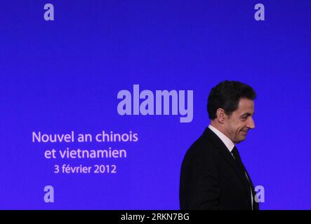 Bildnummer: 57015334  Datum: 03.02.2012  Copyright: imago/Xinhua (120204) -- PARIS, Feb. 4, 2012 (Xinhua) -- French President Nicolas Sarkozy attends a Lunar New Year wishes ceremony for Asia countries at the Elysee Palace in Paris, France, on Feb. 3, 2012. (Xinhua/Gao Jing) (yc) FRANCE-PARIS-LUNAR NEW YEAR PUBLICATIONxNOTxINxCHN People Politik xjh x0x premiumd 2012 quer      57015334 Date 03 02 2012 Copyright Imago XINHUA  Paris Feb 4 2012 XINHUA French President Nicolas Sarkozy Attends a Lunar New Year wishes Ceremony for Asia Countries AT The Elysee Palace in Paris France ON Feb 3 2012 XINH Stock Photo