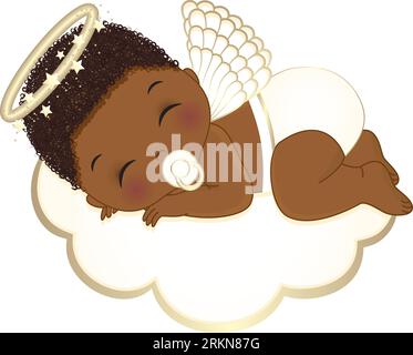 Vector Cute Angel Boy in White Diaper Sleeping on the Cloud Stock Vector