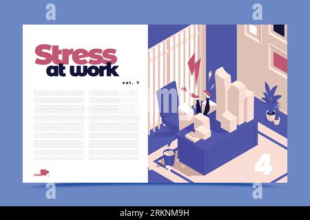 Office people stress isometric composition with business person overload with paperwork vector illustration Stock Vector