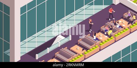 Street cafe isometric concept with roof top terrace vector illustration Stock Vector