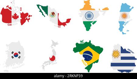 Set of colored country maps with its flags Vector Stock Vector