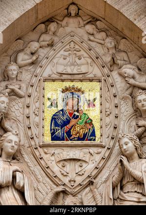 Mosaic of of the Our Lady of Perpetual Help on the lunette of the Church of Saint Alphonsus of Liguori, Rome, Italy Stock Photo