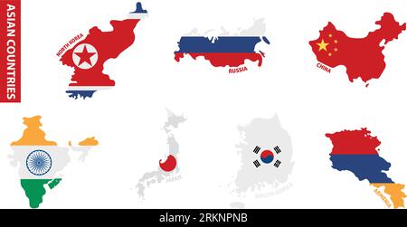 Set of colored country maps with its flags Vector Stock Vector