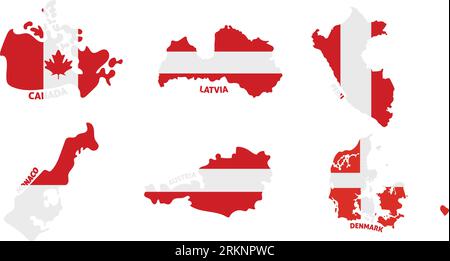 Set of colored country maps with its flags Vector Stock Vector