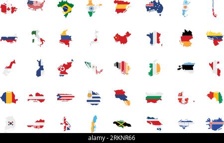 Set of colored country maps with its flags Vector Stock Vector