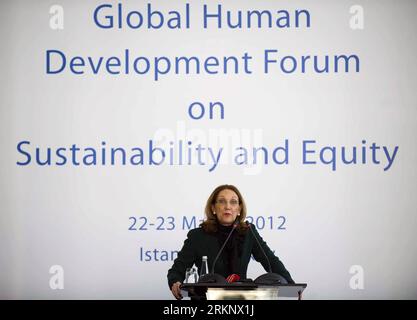 Bildnummer: 57597839  Datum: 22.03.2012  Copyright: imago/Xinhua (120322) -- ISTANBUL, March 22, 2012 (Xinhua) -- The United Nations Development Programme (UNDP) Associate Administrator Rebeca Grynspan addresses the opening ceremony of the Global Human Development Forum in Istanbul, Turkey, on March 22, 2012. The forum kicked off in Istanbul Thursday focusing on sustainability and equity. (Xinhua/Ma Yan)(xhn) TURKEY-ISTANBUL-UN-GLOBAL HUMAN DEVELOPMENT FORUM PUBLICATIONxNOTxINxCHN People Politik Konferenz Entwicklungsforum xjh x0x premiumd 2012 quer     57597839 Date 22 03 2012 Copyright Imago Stock Photo