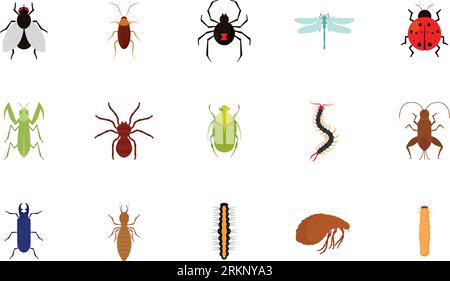 Set of different colored insect icons Vector Stock Vector