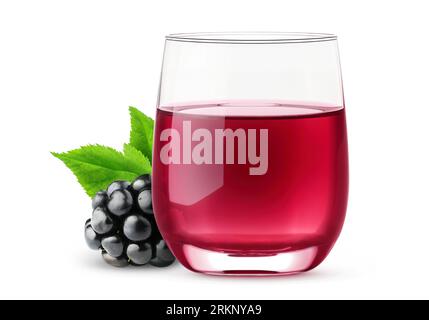 Glass of fresh blackberry drink, isolated on white background Stock Photo