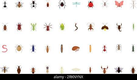 Set of different colored insect icons Vector Stock Vector