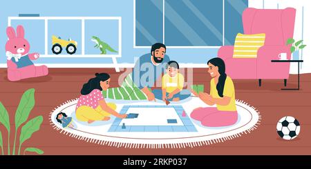 Three kids playing computer game at home 368367 Vector Art at Vecteezy