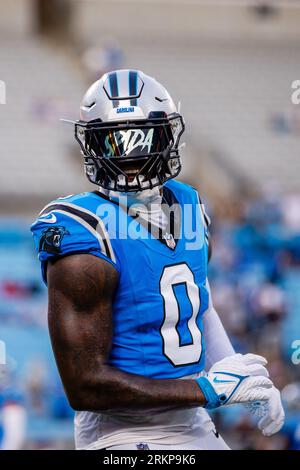 August 25, 2023: Carolina Panthers linebacker Brian Burns (0) before the NFL matchup against the Detroit Lions in Charlotte, NC. (Scott Kinser/Cal Sport Media) Stock Photo