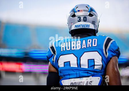 August 25, 2023: Carolina Panthers running back Chuba Hubbard (30) before the NFL matchup against the Detroit Lions in Charlotte, NC. (Scott Kinser/Cal Sport Media) Stock Photo