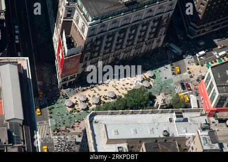 Aerial View of Macys 34th street store seen from the 96th floor observation deck of the Empire State Building Midtown Manhattan NYC 2009 Stock Photo