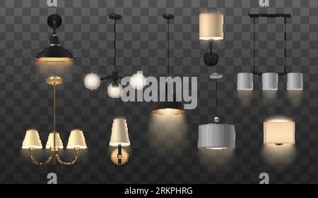Modern hanging and wall interior lamps realistic set isolated on transparent background vector illustration Stock Vector