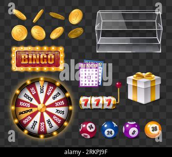 Realistic set of lottery and bingo objects isolated on transparent background vector illustration Stock Vector