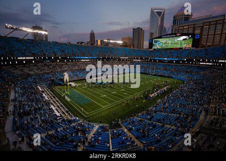August 25, 2023: Carolina Panthers run onto the field for the NFL matchup against the Detroit Lions in Charlotte, NC. (Scott Kinser/Cal Sport Media) Stock Photo
