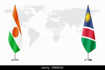 Niger and Namibia flags for official meeting against background of world map. Stock Vector