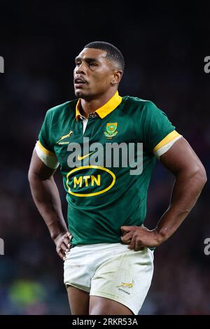 LONDON, UK - 25th Aug 2023:  Damian Willemse of South Africa during the Qatar Airways Cup International match between the South Africa Springboks and the New Zealand All Blacks at Twickenham Stadium  (Credit: Craig Mercer/ Alamy Live News) Stock Photo