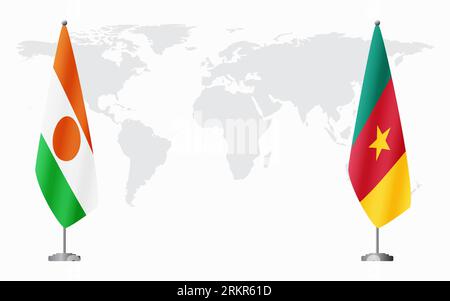 Niger and Cameroon flags for official meeting against background of world map. Stock Vector