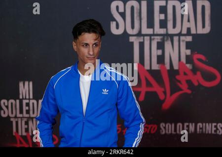 August 23, 2023, Madrid, Madrid, Spain: The Spanish actor Farid Bechara, poses during a photocall for the media, prior to the premiere of the film 'Mi soledad tiene alas', in Madrid (Spain). Mario Casas, winner of a Goya for best leading actor for the film 'No mataras', makes the leap into production and directing with his first film 'Mi soledad tiene alas', which will be released in theaters on August 25. The film, set in the neighborhoods where the director spent his childhood, follows a group of kids who live life on the edge and rob jewelry stores until something goes wrong and, of course, Stock Photo