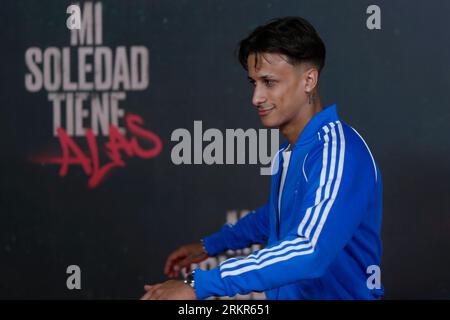 August 23, 2023, Madrid, Madrid, Spain: The Spanish actor Farid Bechara, poses during a photocall for the media, prior to the premiere of the film 'Mi soledad tiene alas', in Madrid (Spain). Mario Casas, winner of a Goya for best leading actor for the film 'No mataras', makes the leap into production and directing with his first film 'Mi soledad tiene alas', which will be released in theaters on August 25. The film, set in the neighborhoods where the director spent his childhood, follows a group of kids who live life on the edge and rob jewelry stores until something goes wrong and, of course, Stock Photo