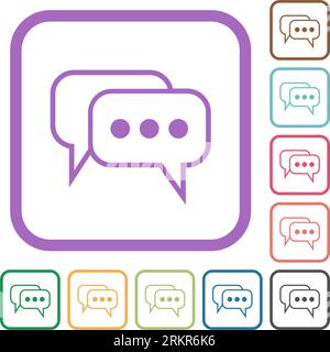 Two rounded square active chat bubbles outline simple icons in color rounded square frames on white background Stock Vector