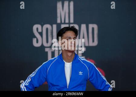 August 23, 2023, Madrid, Madrid, Spain: The Spanish actor Farid Bechara, poses during a photocall for the media, prior to the premiere of the film 'Mi soledad tiene alas', in Madrid (Spain). Mario Casas, winner of a Goya for best leading actor for the film 'No mataras', makes the leap into production and directing with his first film 'Mi soledad tiene alas', which will be released in theaters on August 25. The film, set in the neighborhoods where the director spent his childhood, follows a group of kids who live life on the edge and rob jewelry stores until something goes wrong and, of course, Stock Photo