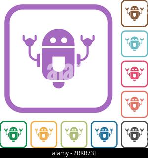 Rolling robot simple icons in color rounded square frames on white background Stock Vector